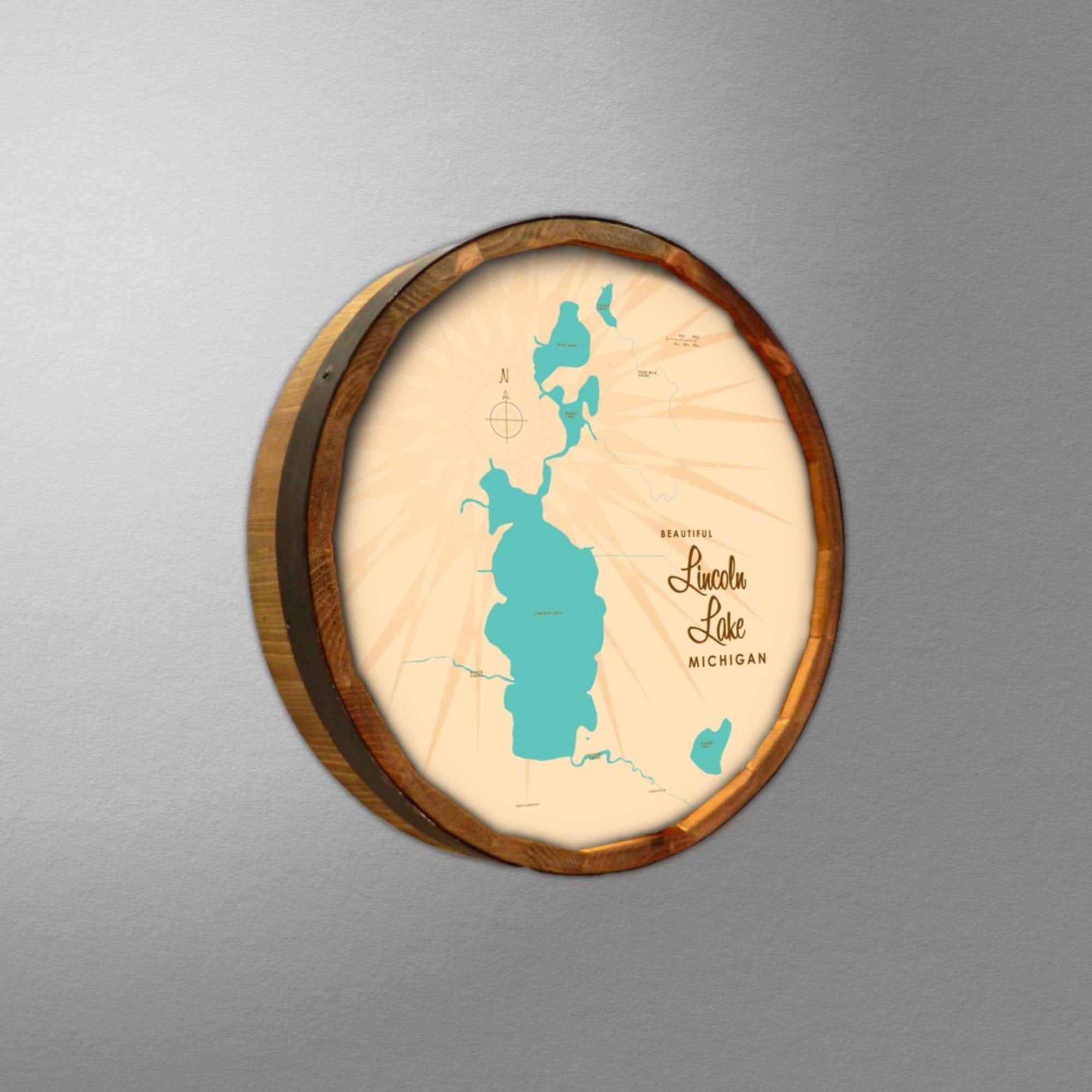 Lincoln Lake Michigan, Barrel End Map Art