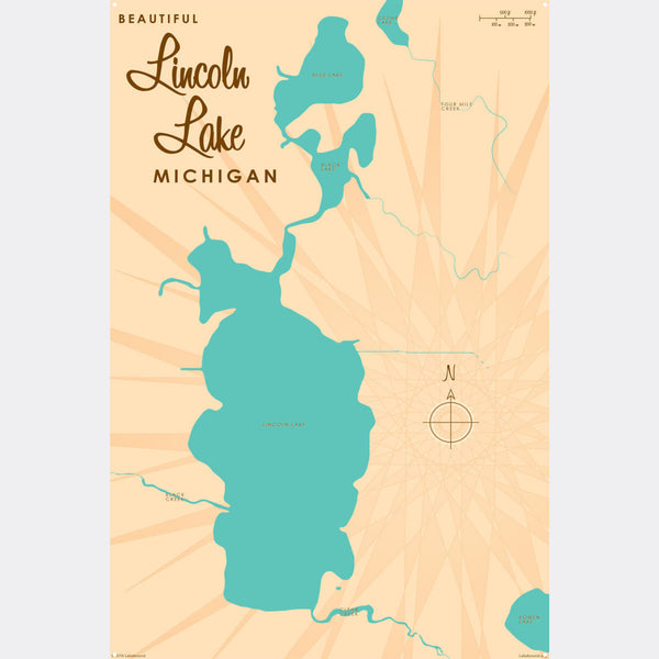 Lincoln Lake Michigan, Metal Sign Map Art