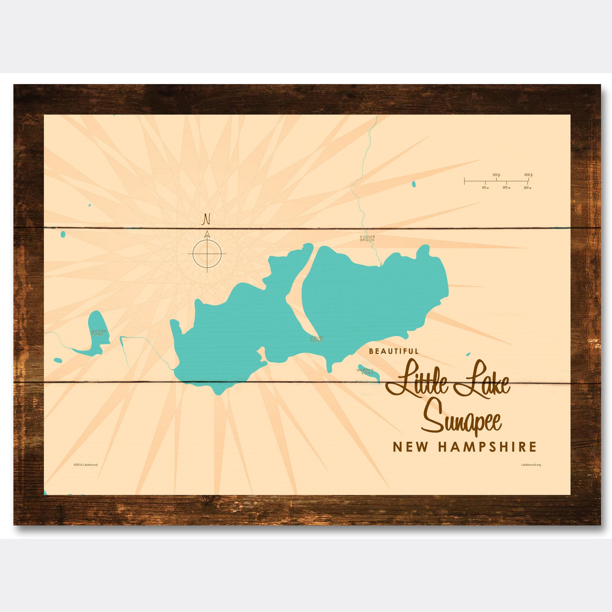 Little Lake Sunapee New Hampshire, Rustic Wood Sign Map Art