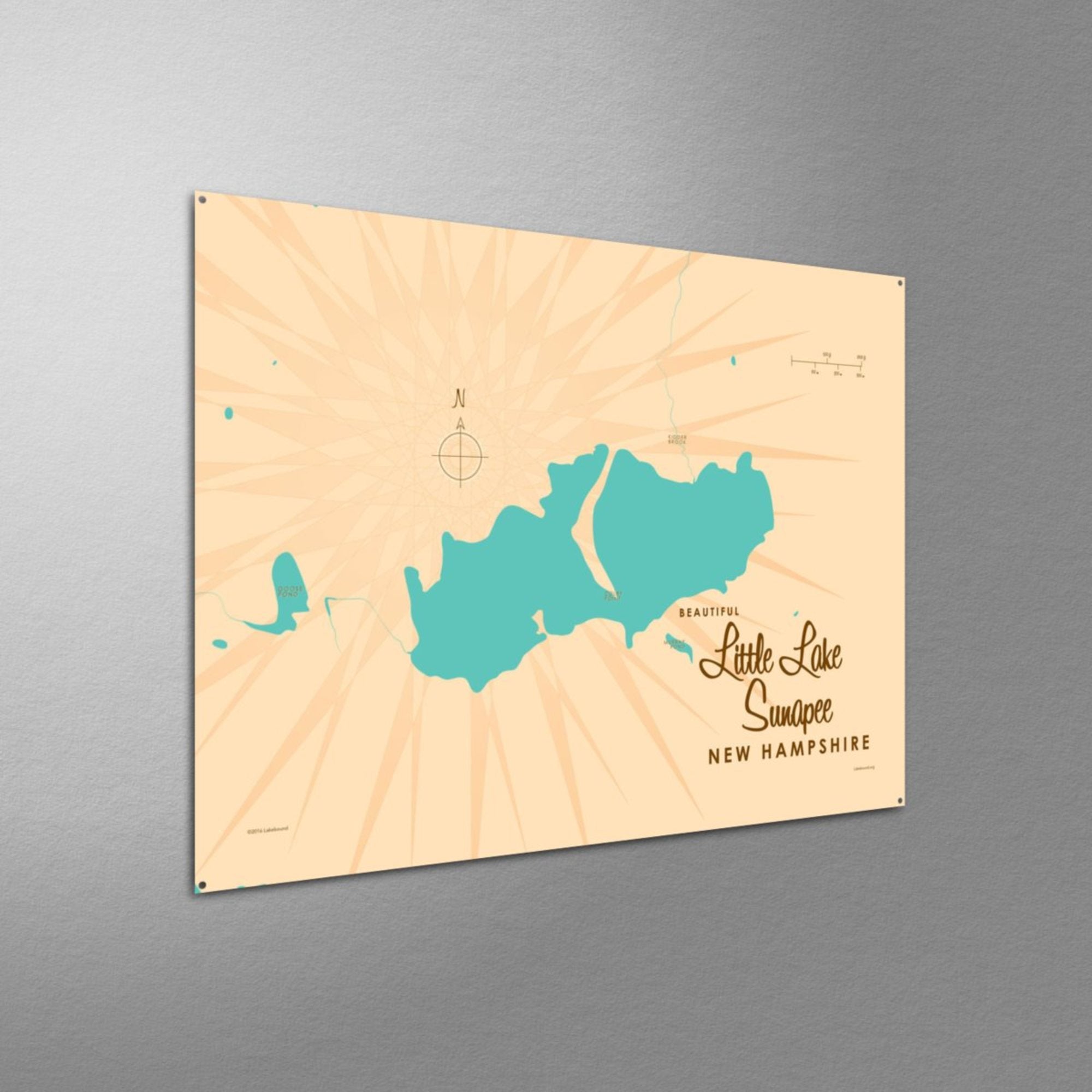 Little Lake Sunapee New Hampshire, Metal Sign Map Art