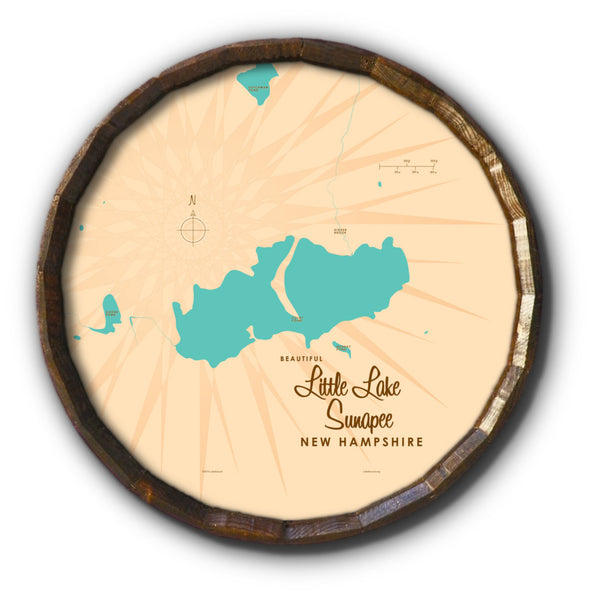 Little Lake Sunapee New Hampshire, Barrel End Map Art