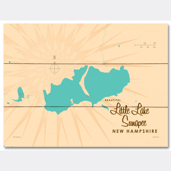 Little Lake Sunapee New Hampshire, Wood Sign Map Art