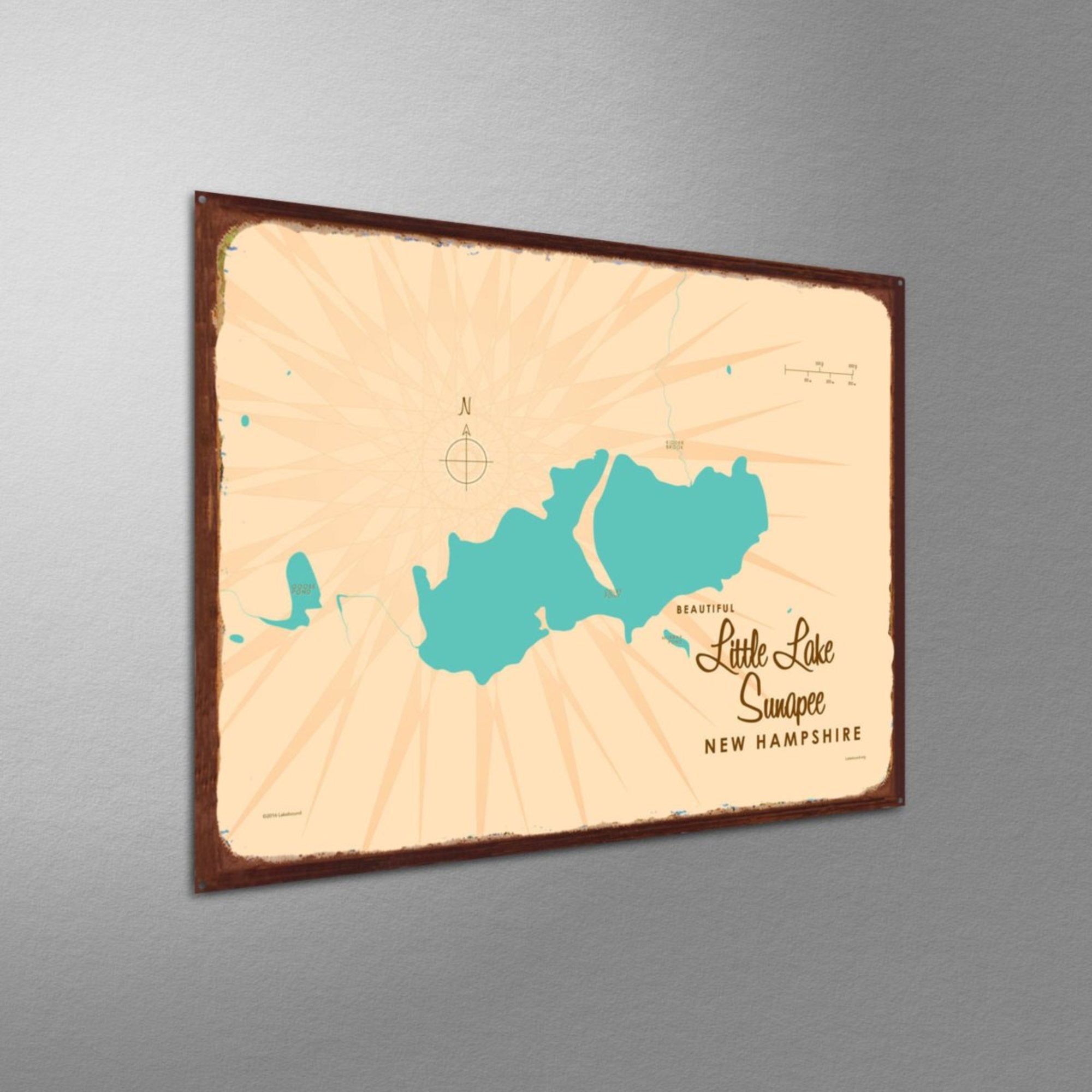 Little Lake Sunapee New Hampshire, Rustic Metal Sign Map Art