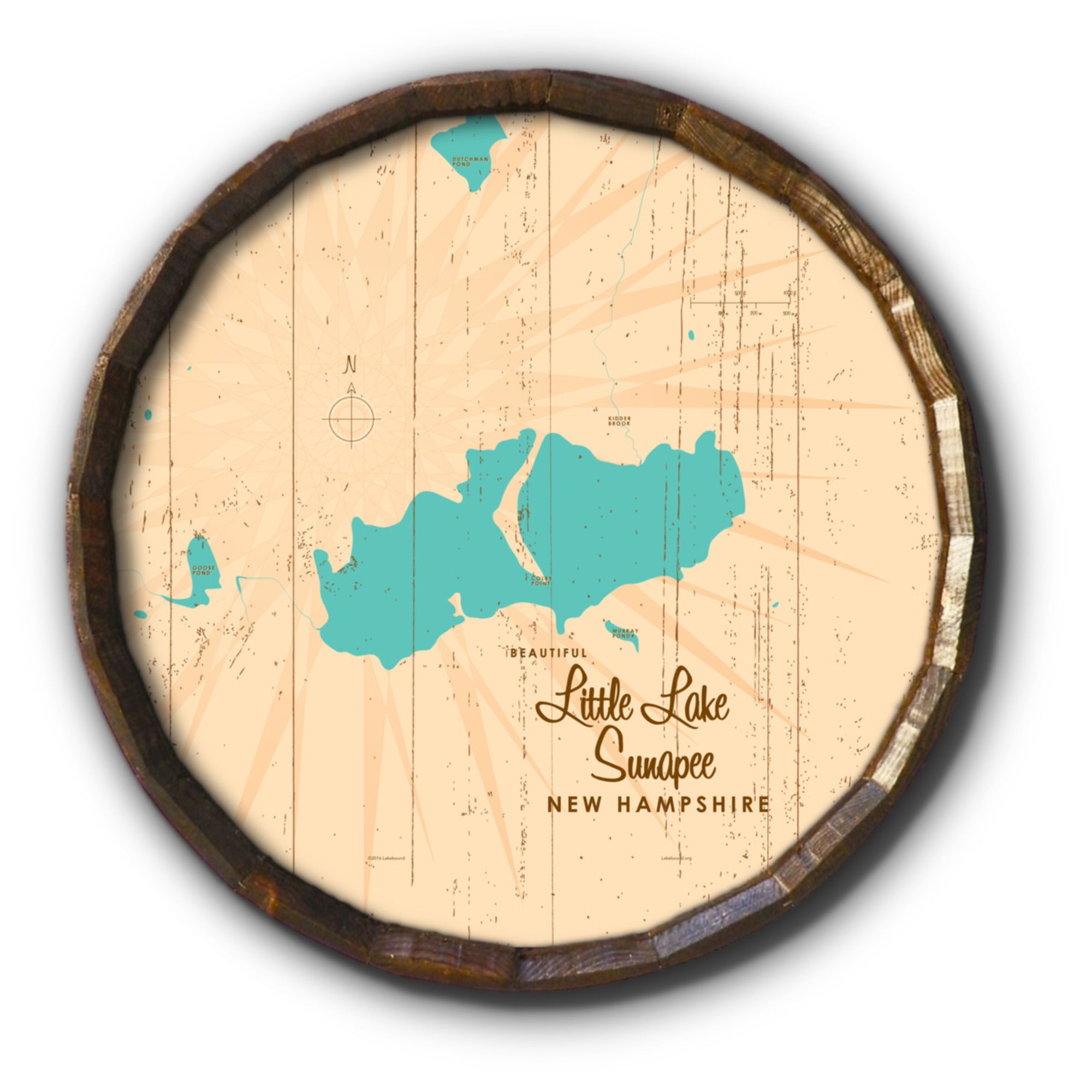 Little Lake Sunapee New Hampshire, Rustic Barrel End Map Art