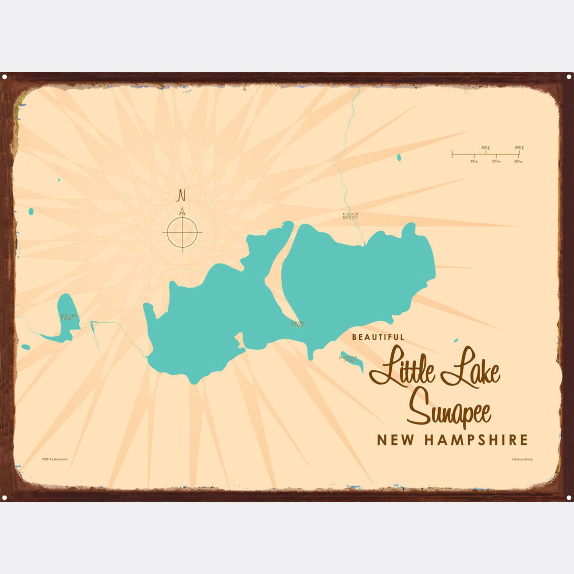 Little Lake Sunapee New Hampshire, Rustic Metal Sign Map Art