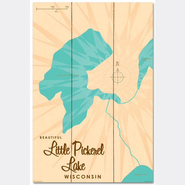 Little Pickerel Lake Wisconsin, Wood Sign Map Art