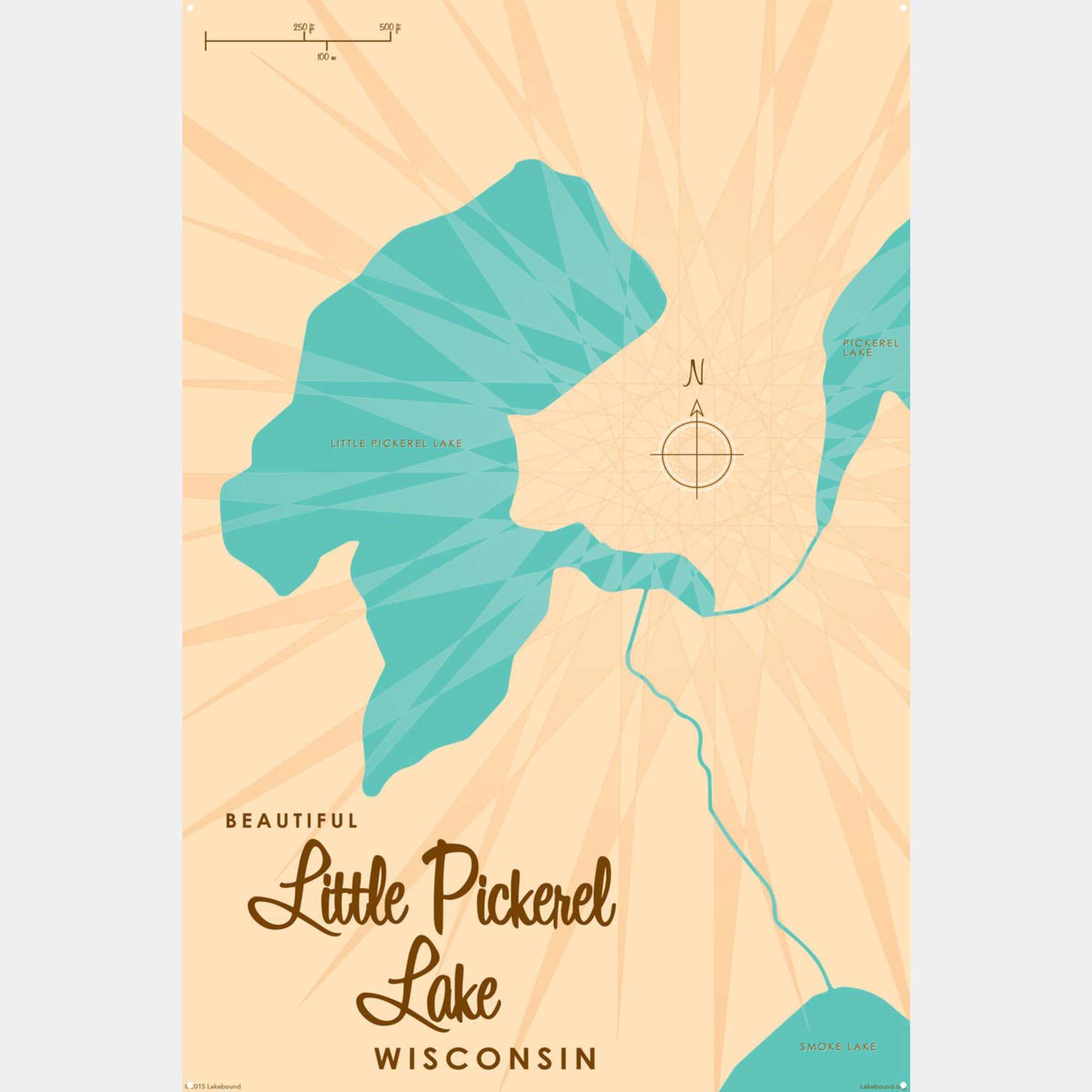 Little Pickerel Lake Wisconsin, Metal Sign Map Art