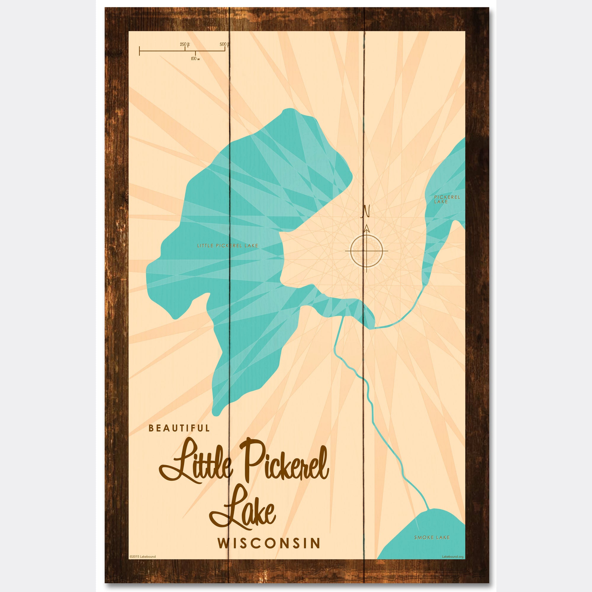 Little Pickerel Lake Wisconsin, Rustic Wood Sign Map Art