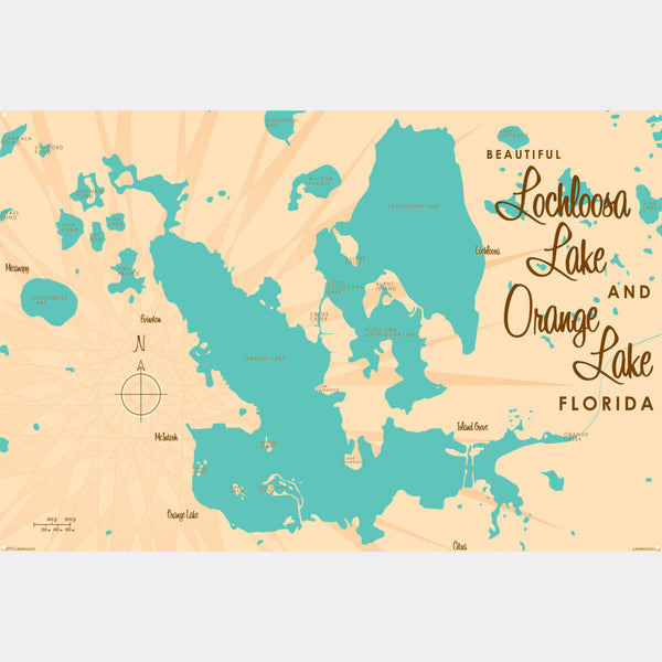 Lochloosa & Orange Lakes Florida, Metal Sign Map Art