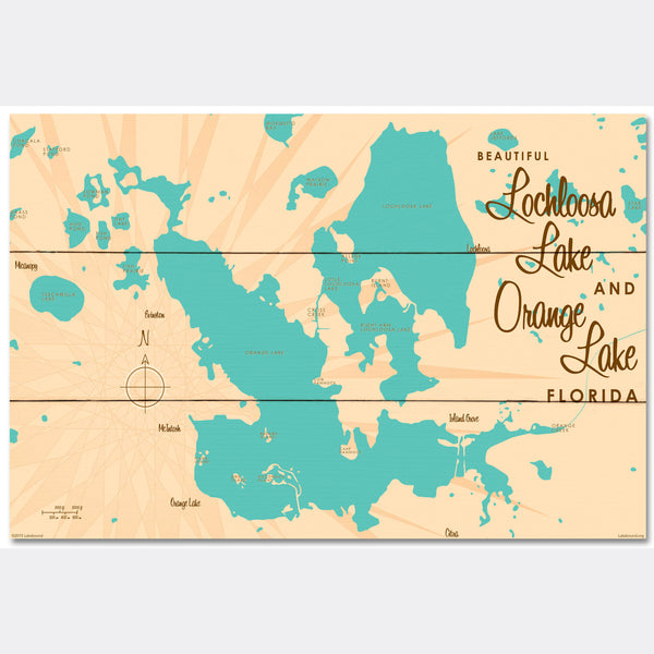 Lochloosa & Orange Lakes Florida, Wood Sign Map Art
