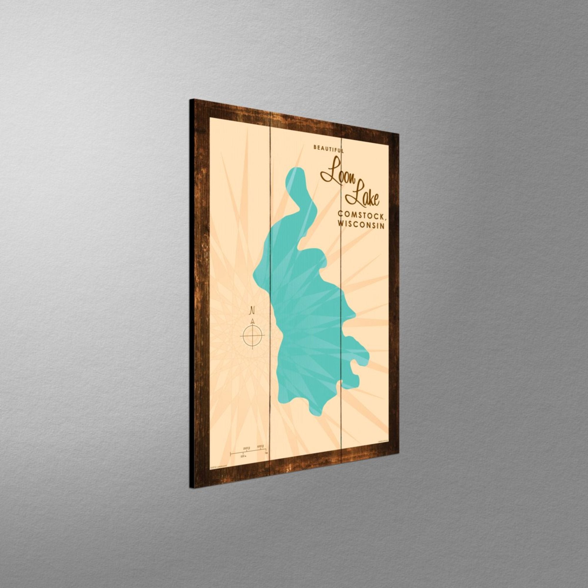 Loon Lake Wisconsin, Rustic Wood Sign Map Art