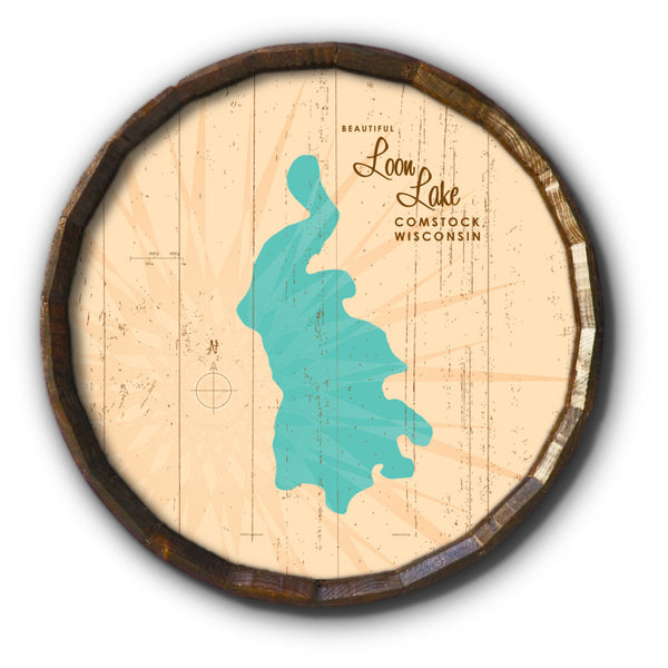 Loon Lake Wisconsin, Rustic Barrel End Map Art