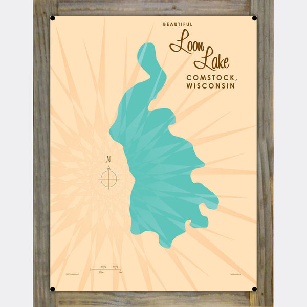 Loon Lake Wisconsin, Wood-Mounted Metal Sign Map Art