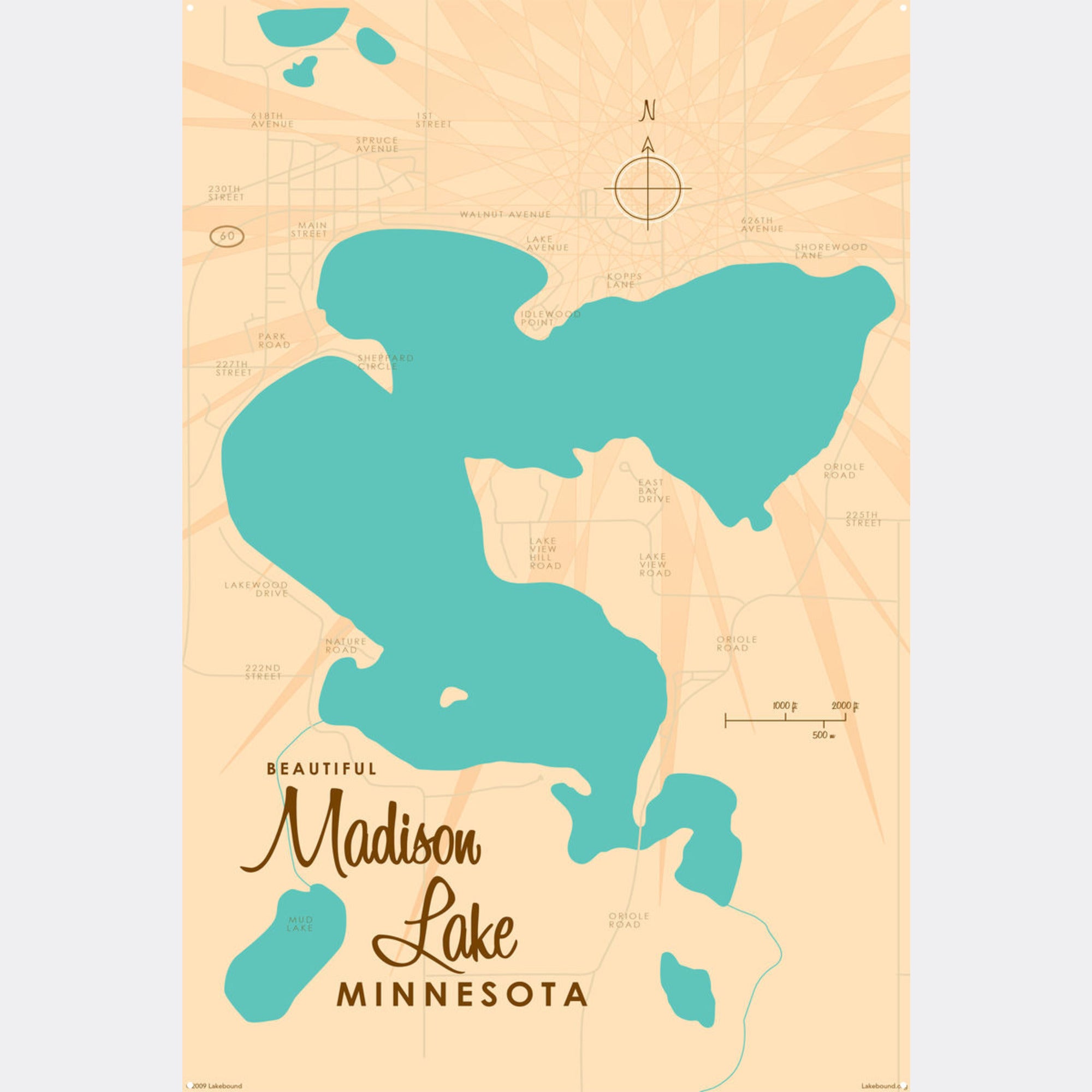 Madison Lake Minnesota, Metal Sign Map Art