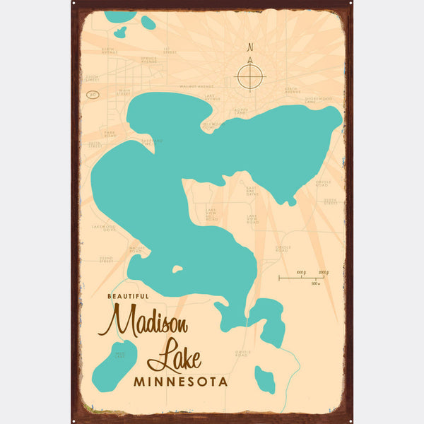 Madison Lake Minnesota, Rustic Metal Sign Map Art