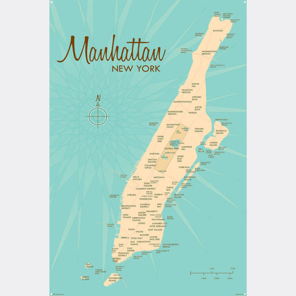 Manhattan New York, Metal Sign Map Art