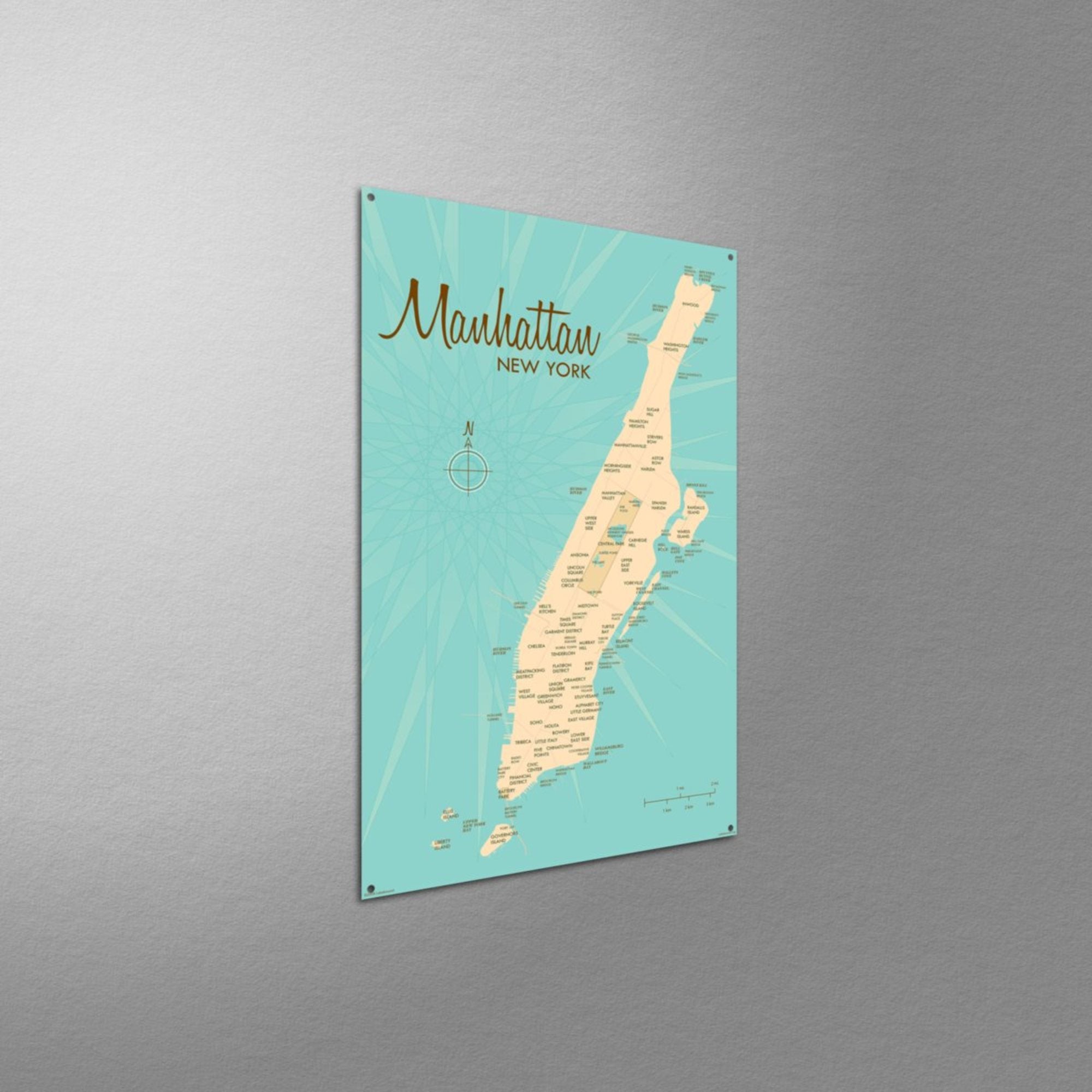 Manhattan New York, Metal Sign Map Art