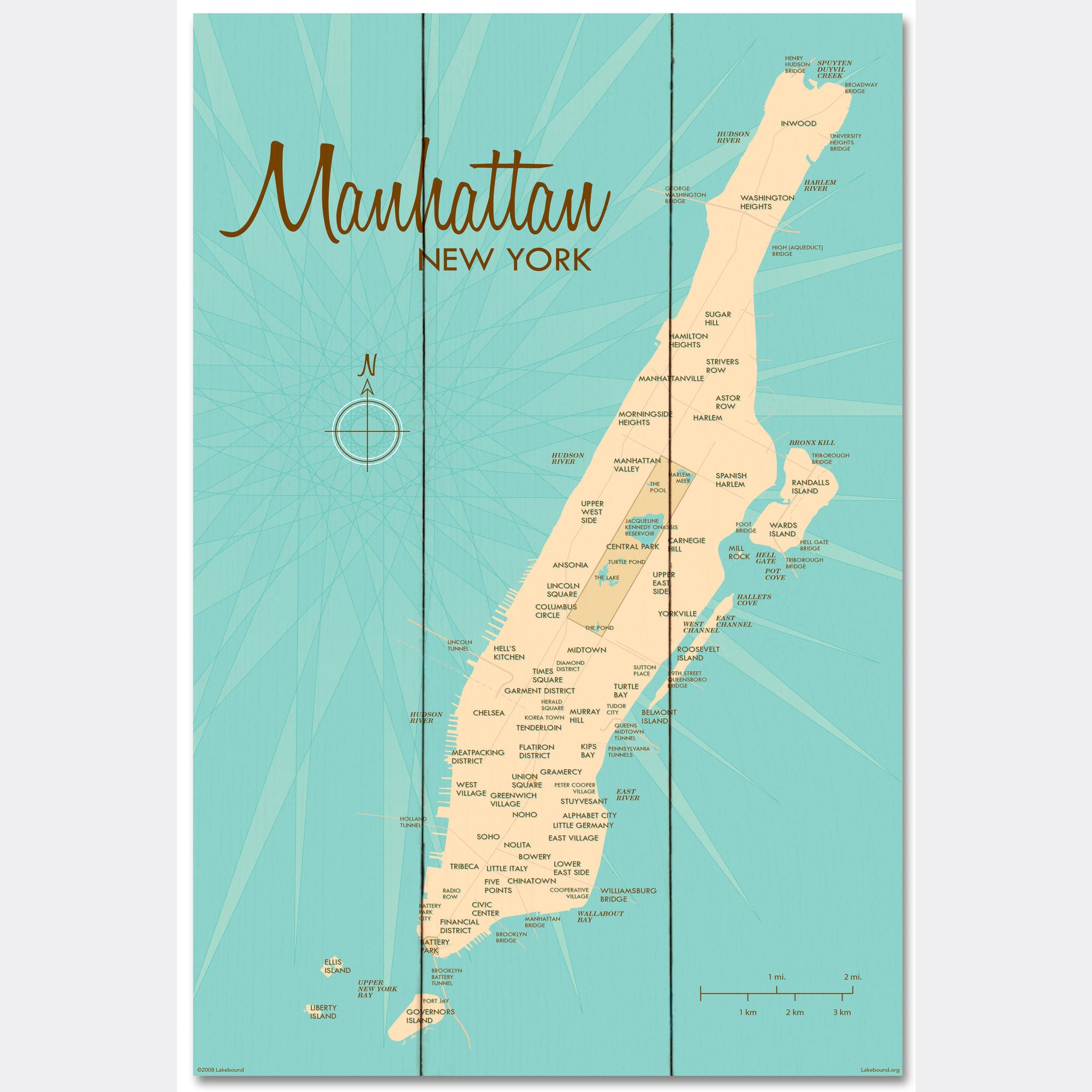 Manhattan Map, Wood Sign Map Art