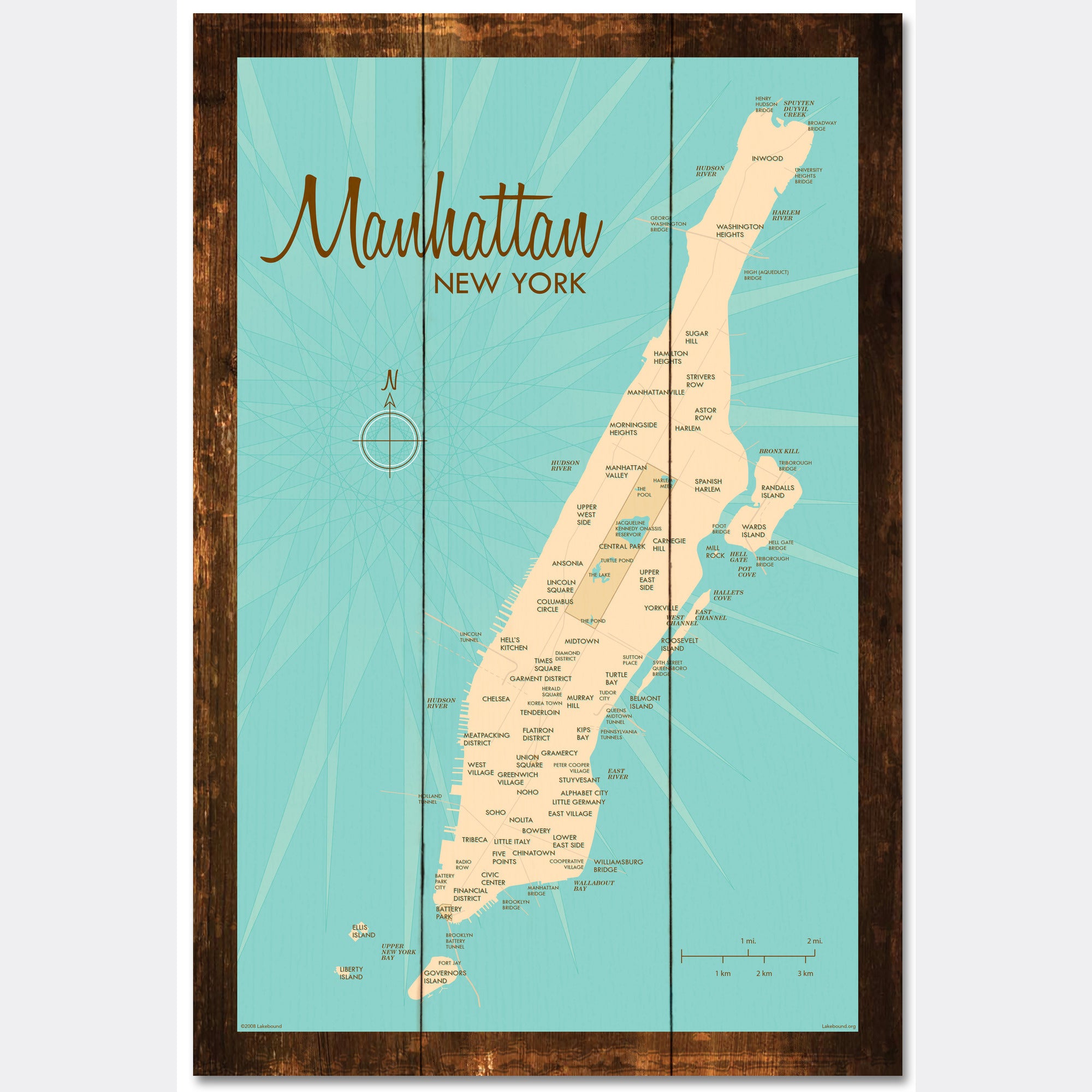 Manhattan Map, Rustic Wood Sign Map Art