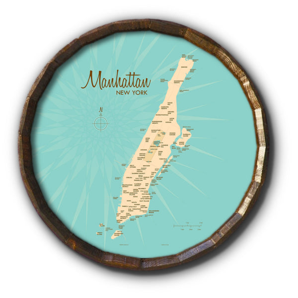 Manhattan Map, Barrel End Map Art
