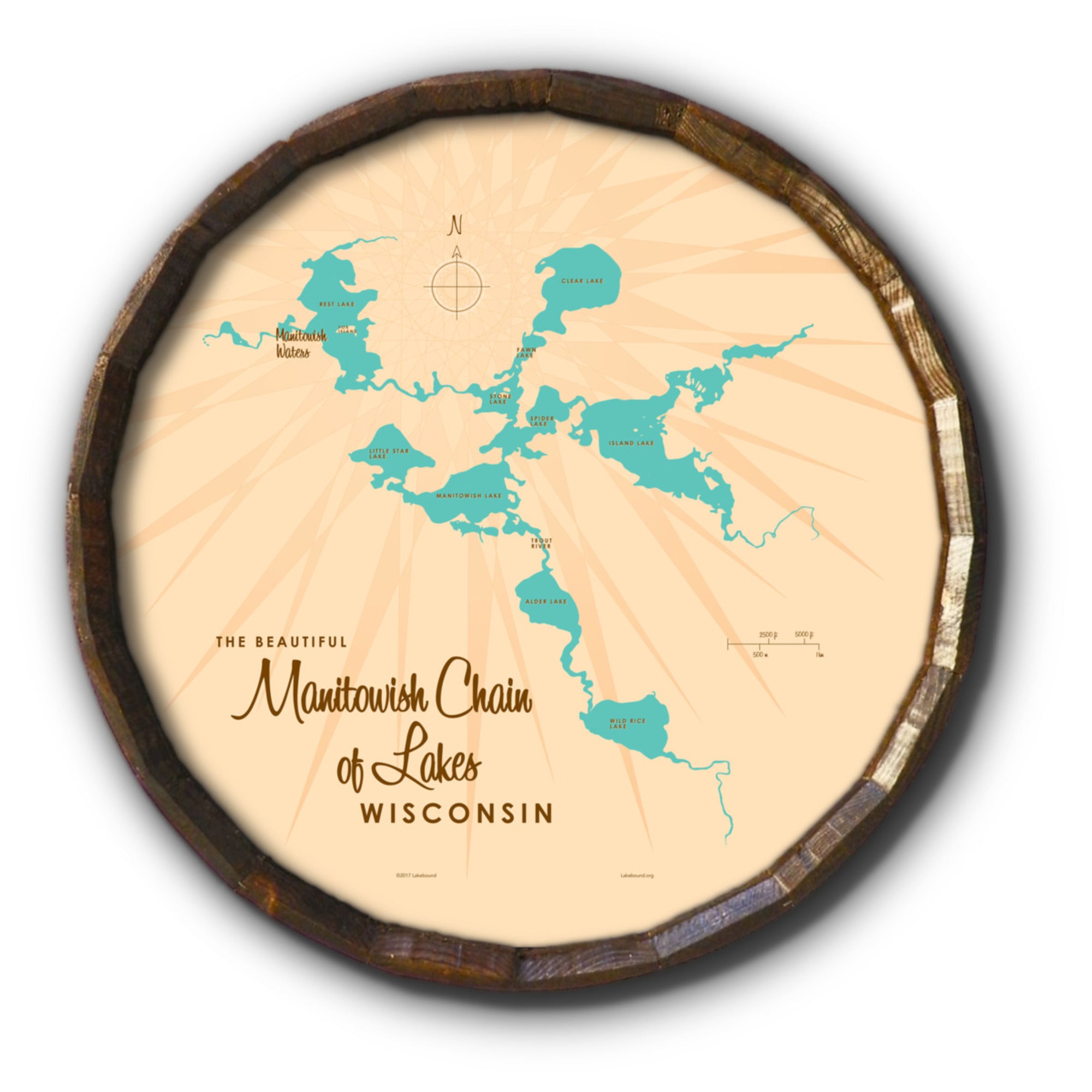 Manitowish Chain of Lakes Wisconsin, Barrel End Map Art