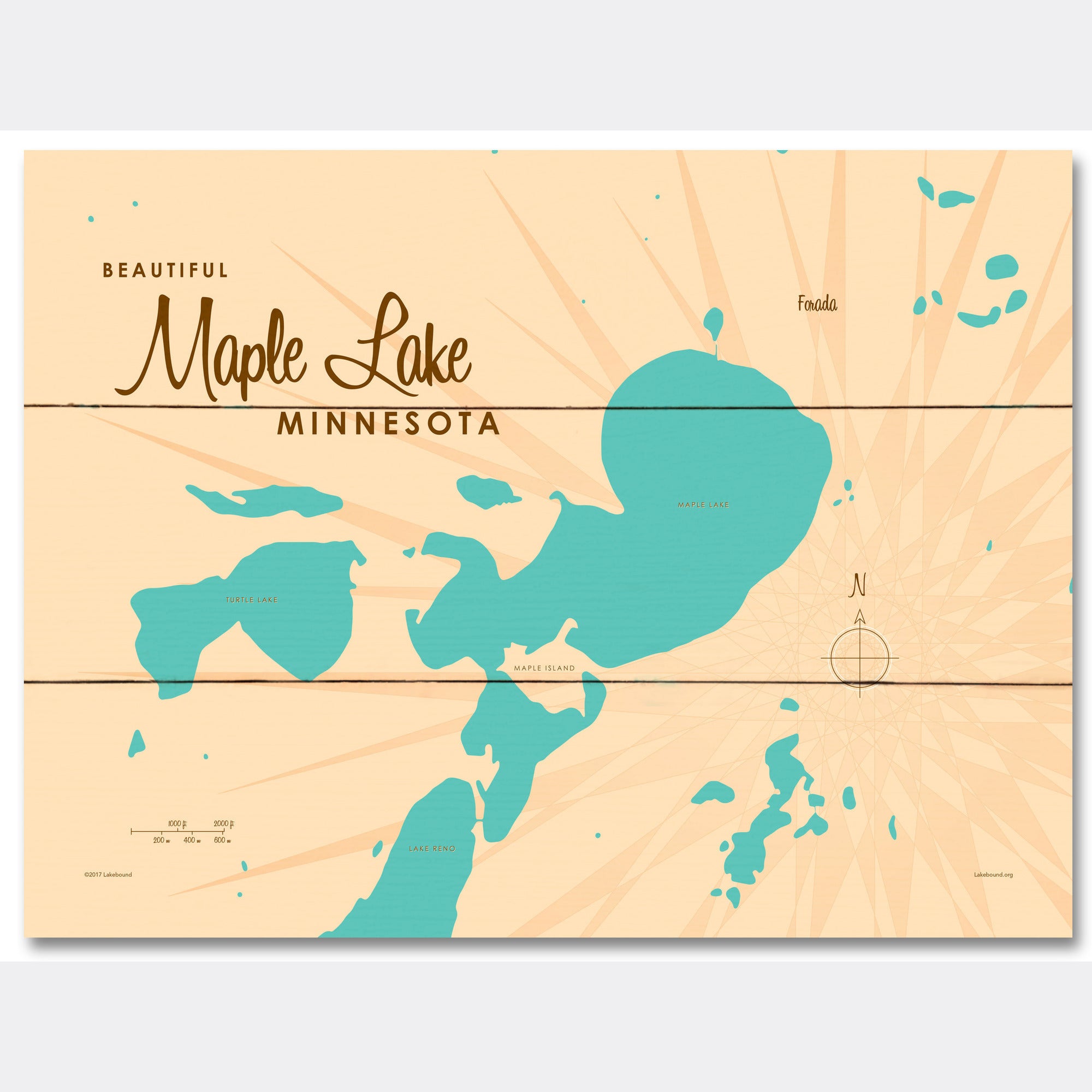 Maple Lake Minnesota, Wood Sign Map Art