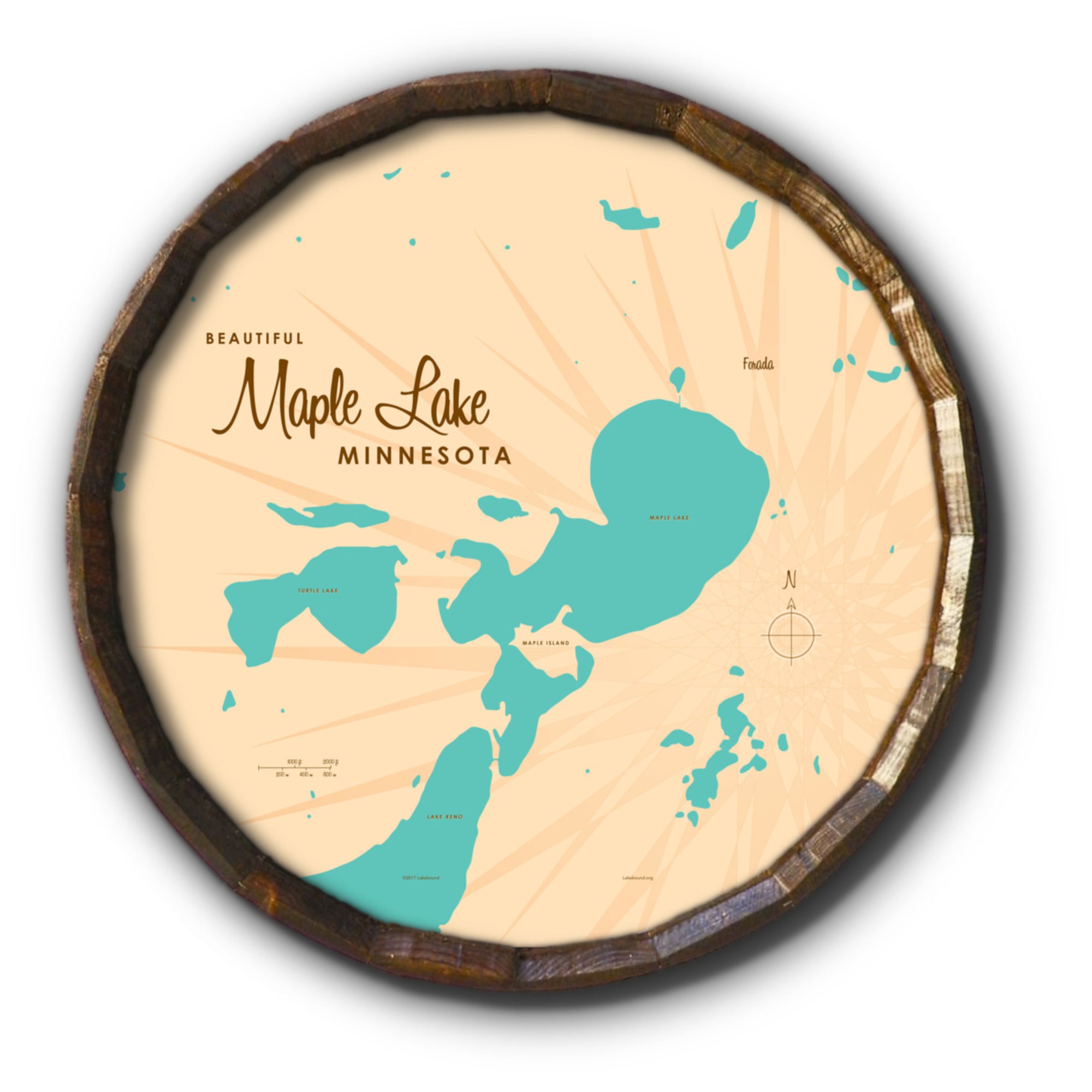 Maple Lake Minnesota, Barrel End Map Art