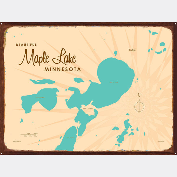 Maple Lake Minnesota, Rustic Metal Sign Map Art