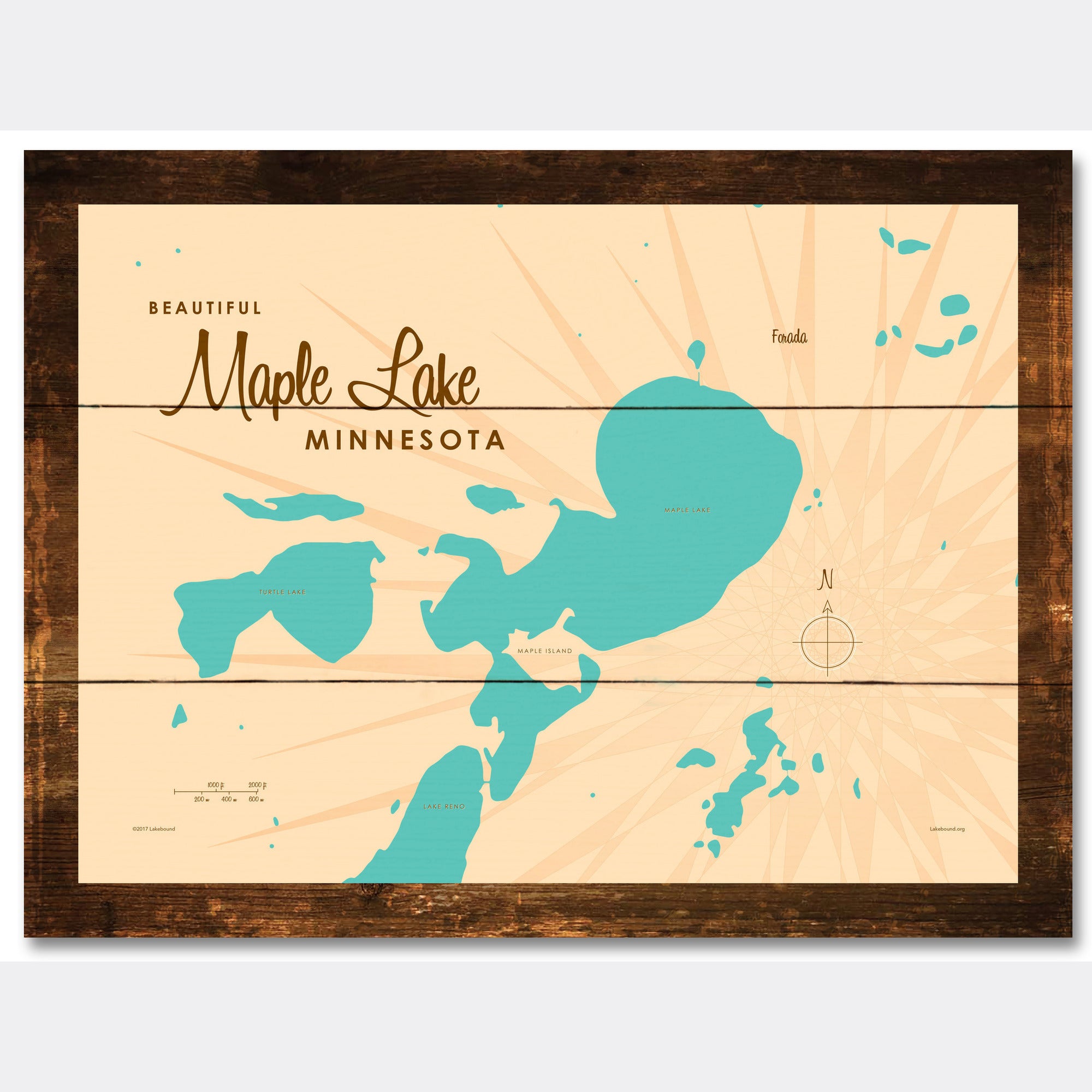 Maple Lake Minnesota, Rustic Wood Sign Map Art