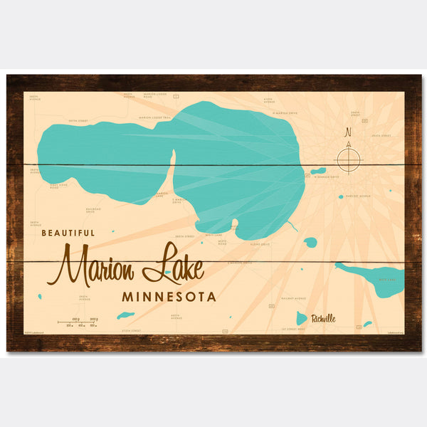 Marion Lake Minnesota, Rustic Wood Sign Map Art