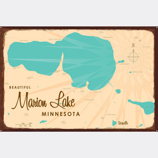 Marion Lake Minnesota, Rustic Metal Sign Map Art