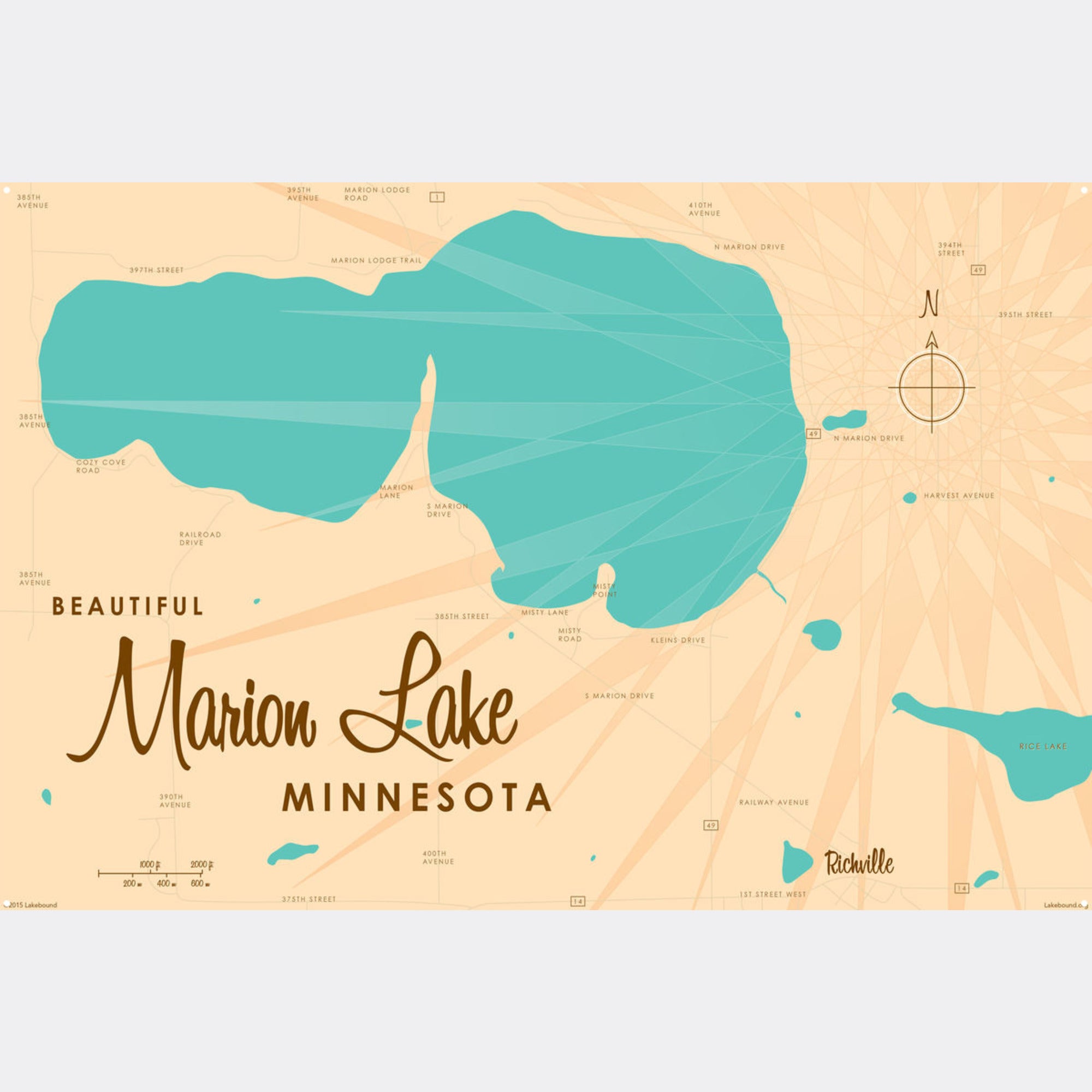 Marion Lake Minnesota, Metal Sign Map Art