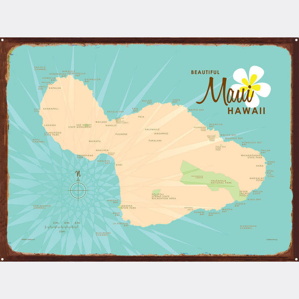 Maui Hawaii, Rustic Metal Sign Map Art