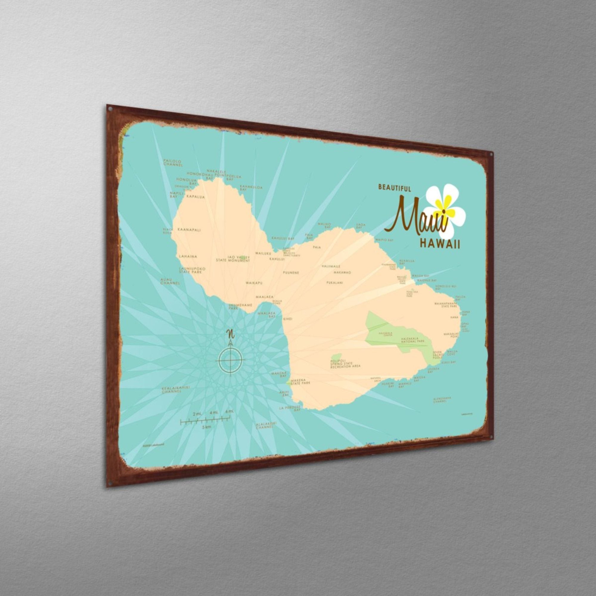 Maui Hawaii, Rustic Metal Sign Map Art