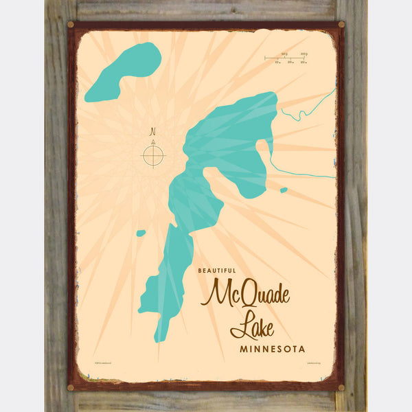 McQuade Lake Minnesota, Wood-Mounted Rustic Metal Sign Map Art