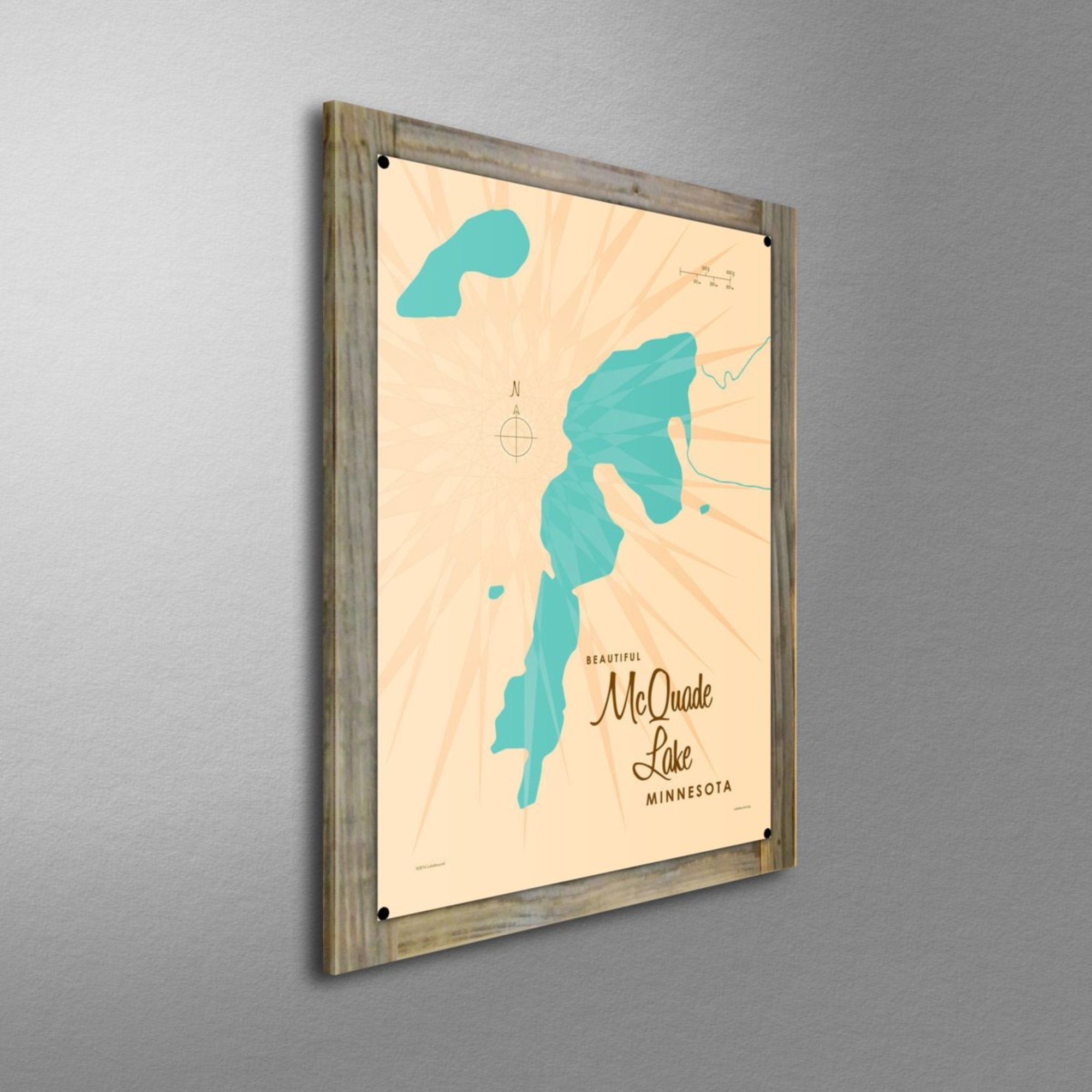McQuade Lake Minnesota, Wood-Mounted Metal Sign Map Art