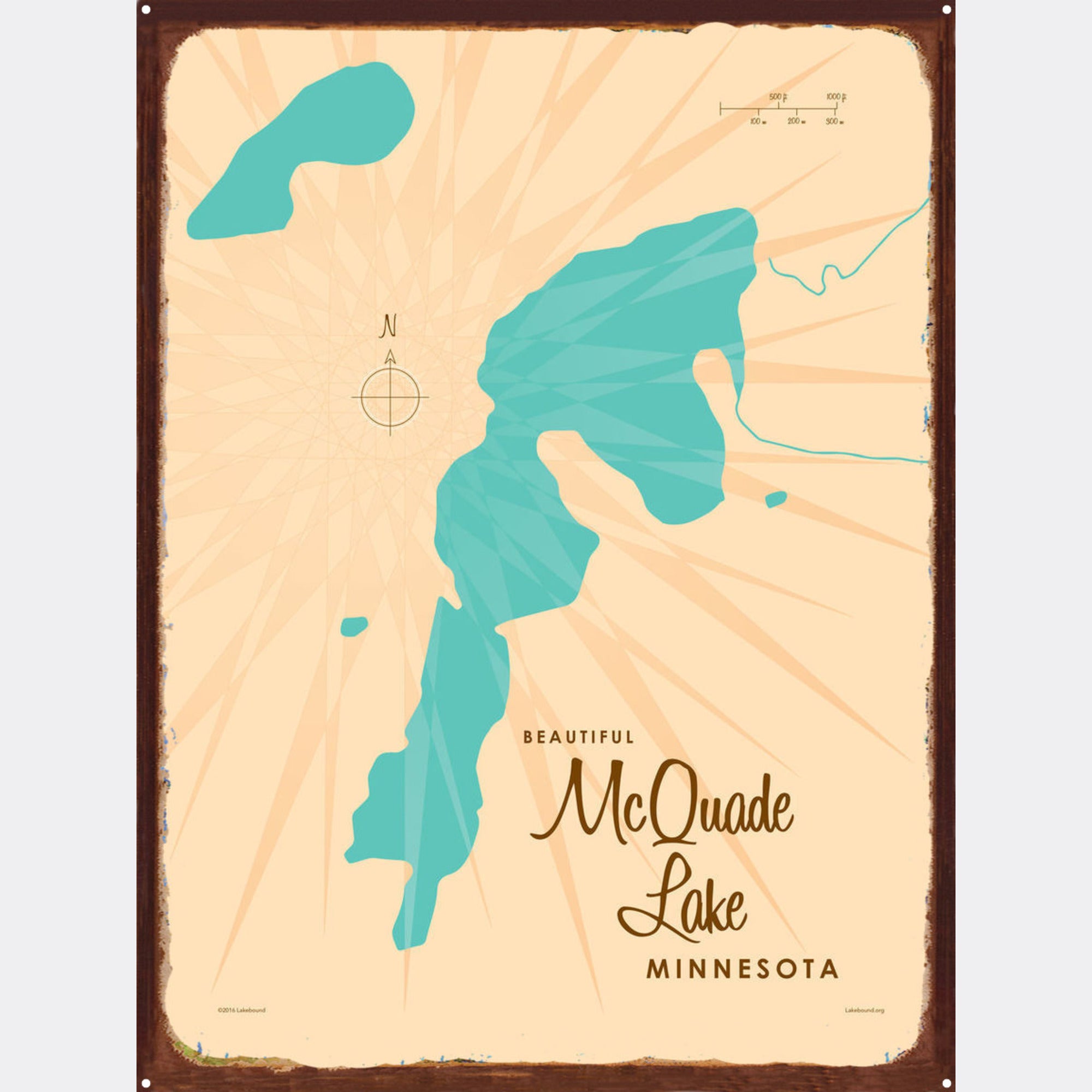 McQuade Lake Minnesota, Rustic Metal Sign Map Art