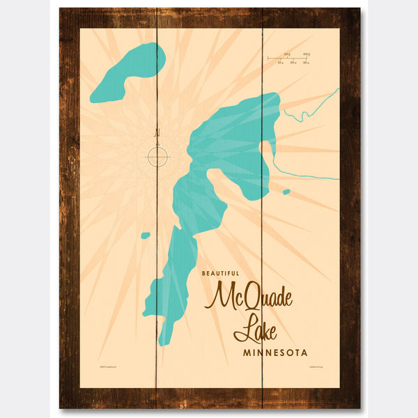 McQuade Lake Minnesota, Rustic Wood Sign Map Art