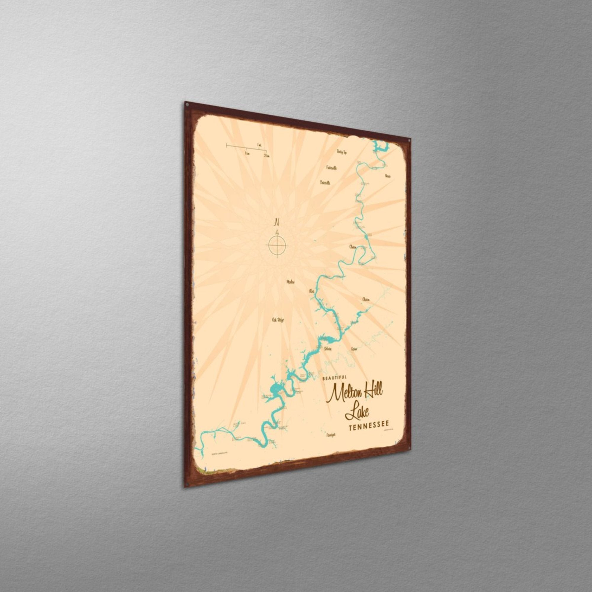 Melton Hill Lake Tennessee, Rustic Metal Sign Map Art