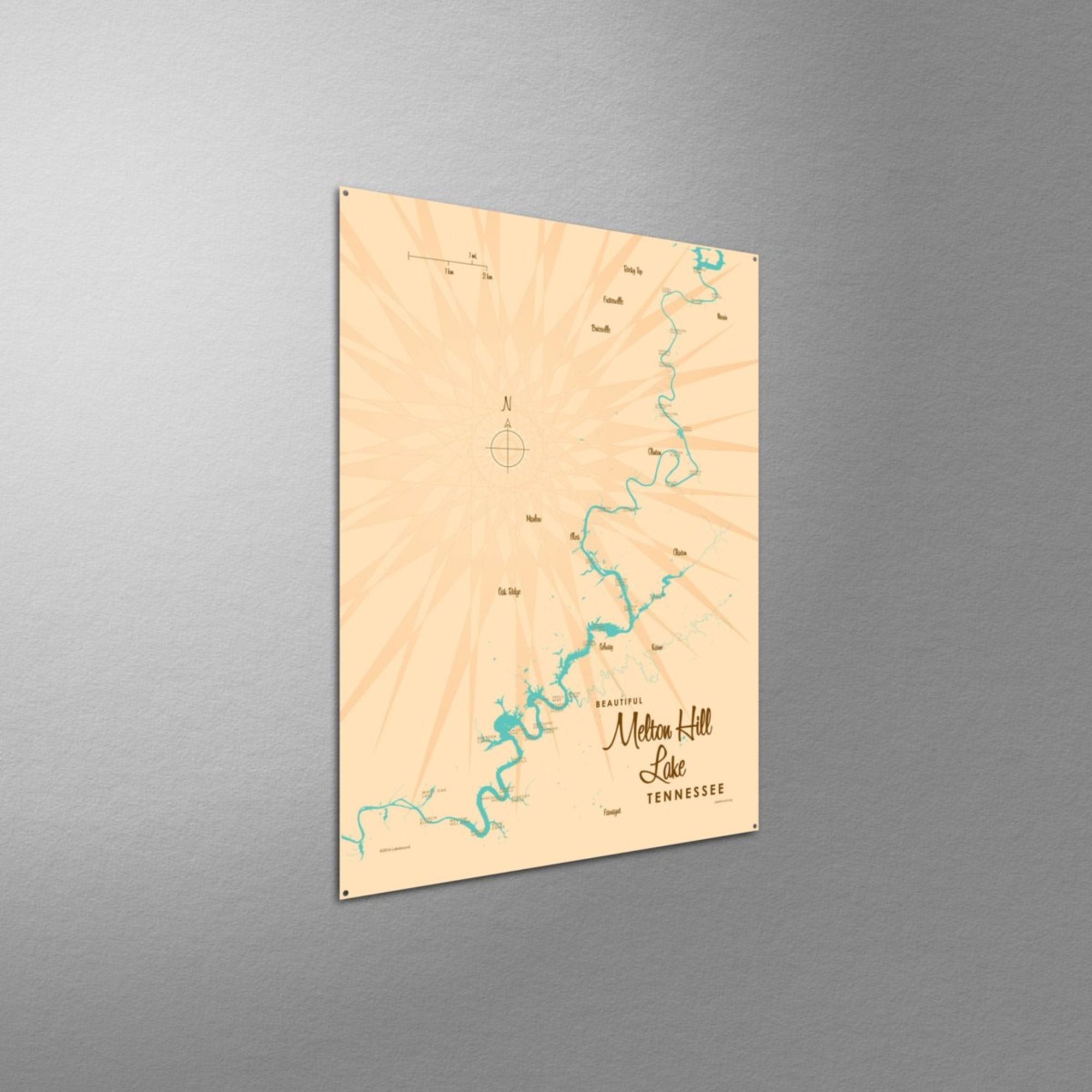 Melton Hill Lake Tennessee, Metal Sign Map Art