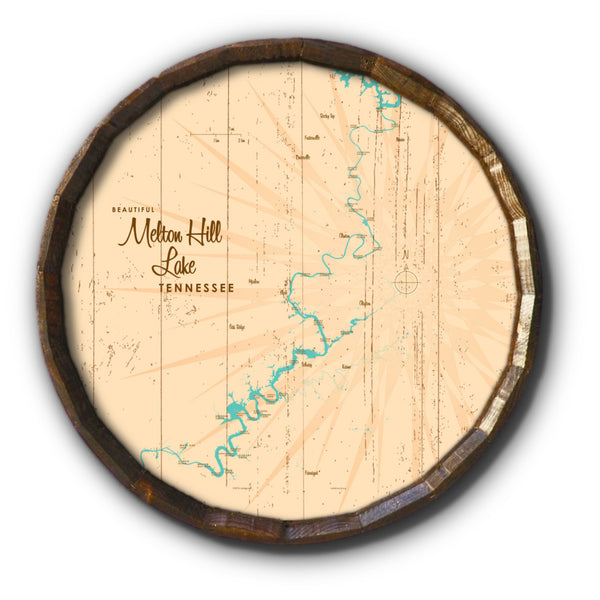 Melton Hill Lake Tennessee, Rustic Barrel End Map Art