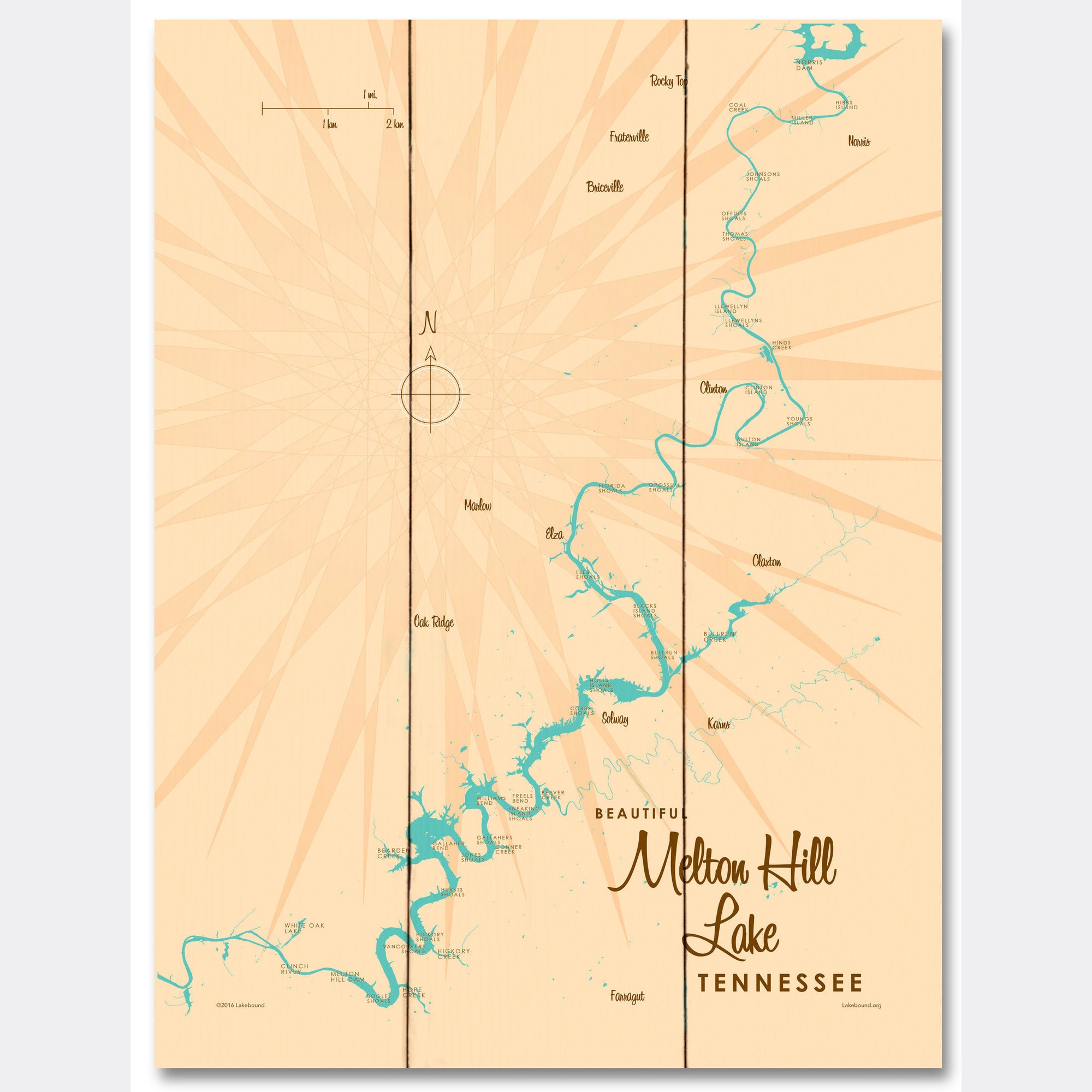 Melton Hill Lake Tennessee, Wood Sign Map Art