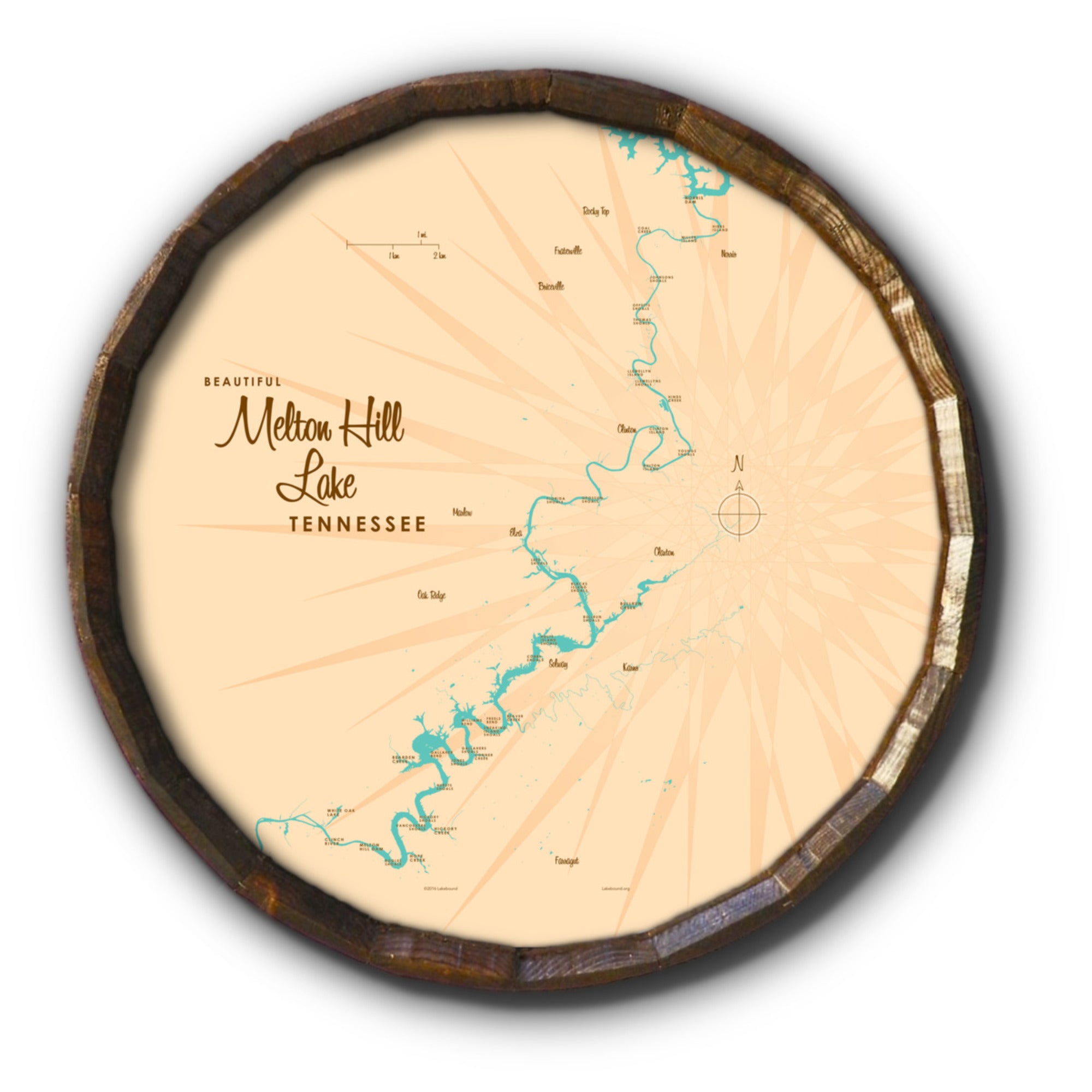 Melton Hill Lake Tennessee, Barrel End Map Art