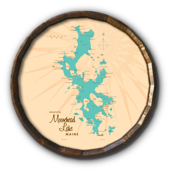 Moosehead Lake Maine, Barrel End Map Art