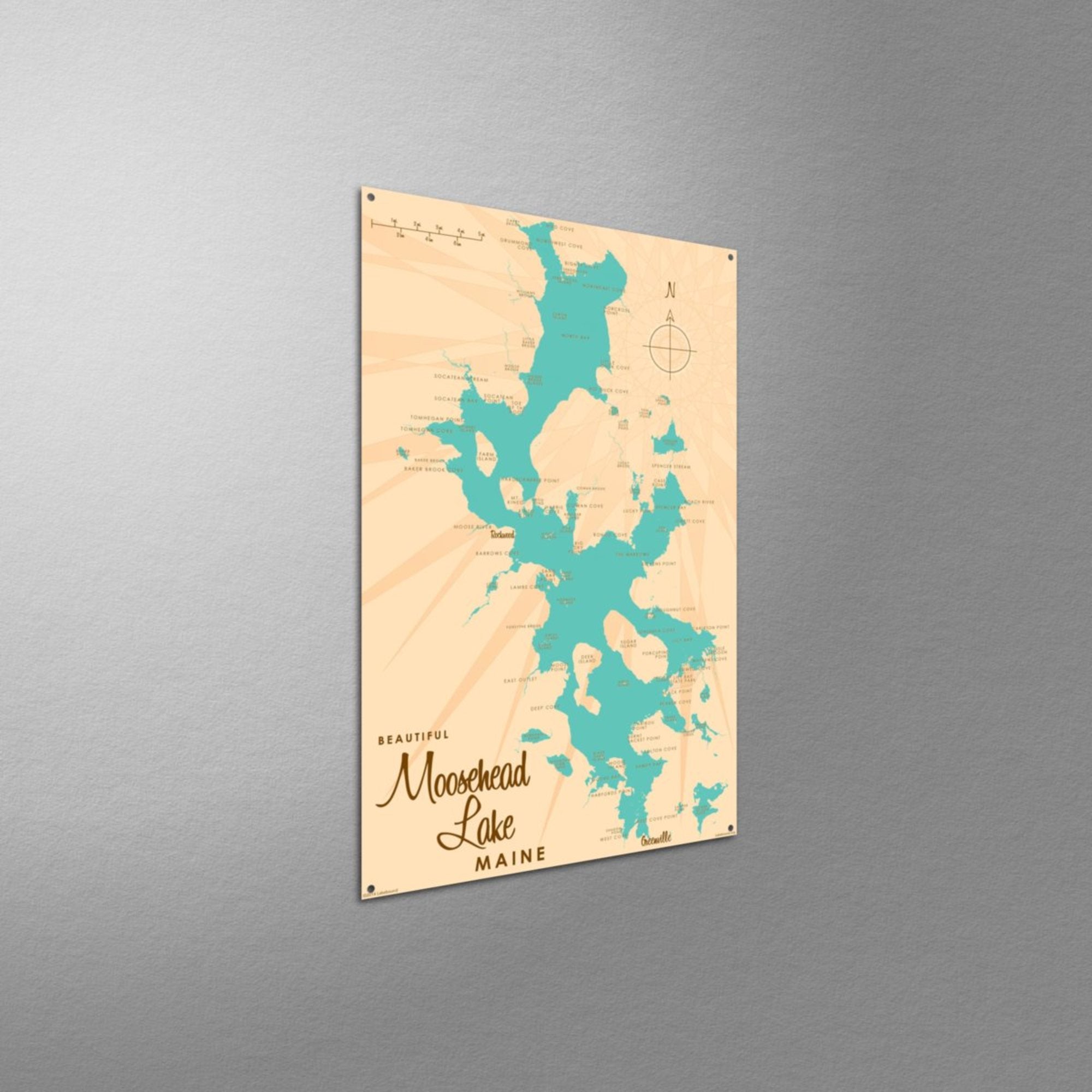 Moosehead Lake Maine, Metal Sign Map Art