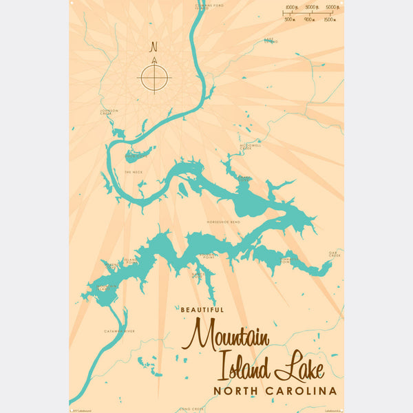 Mountain Island Lake North Carolina, Metal Sign Map Art