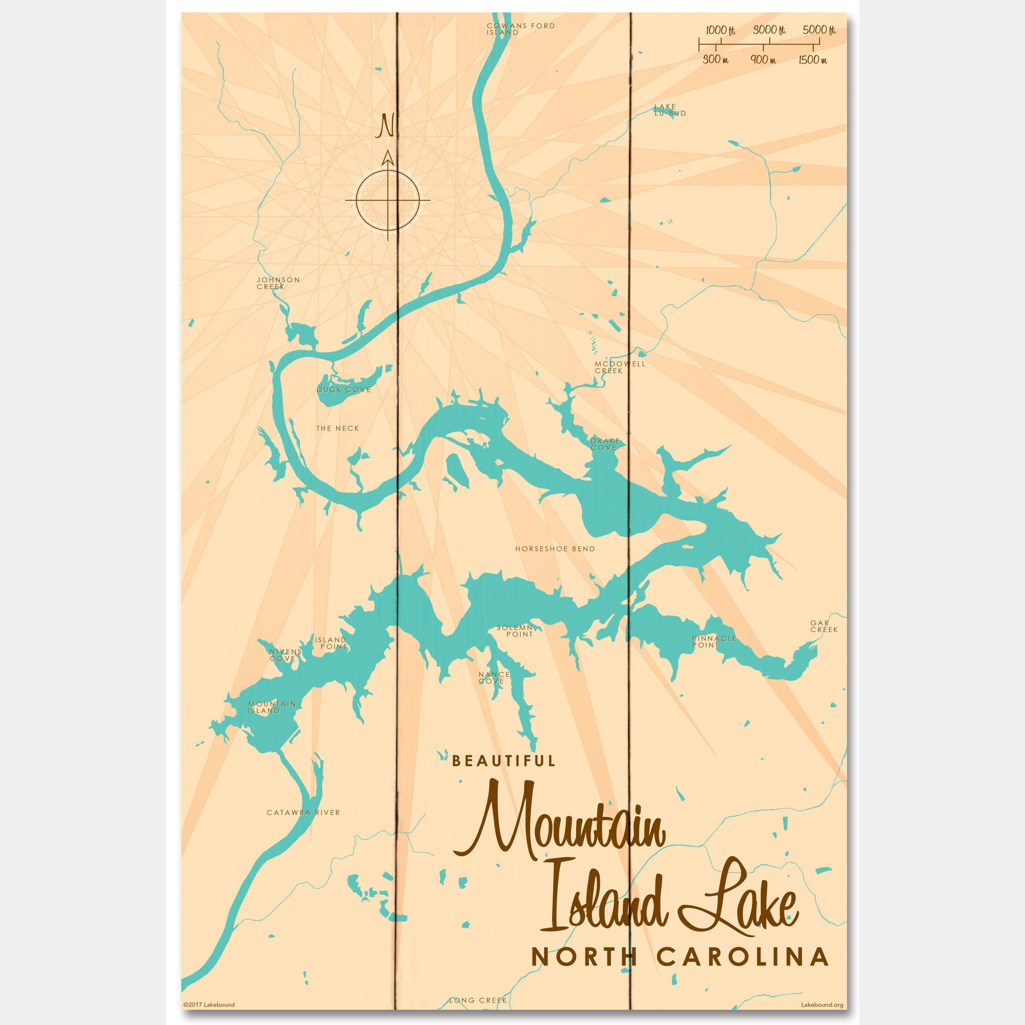 Mountain Island Lake North Carolina, Wood Sign Map Art