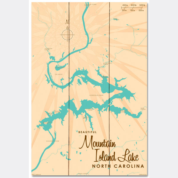 Mountain Island Lake North Carolina, Wood Sign Map Art