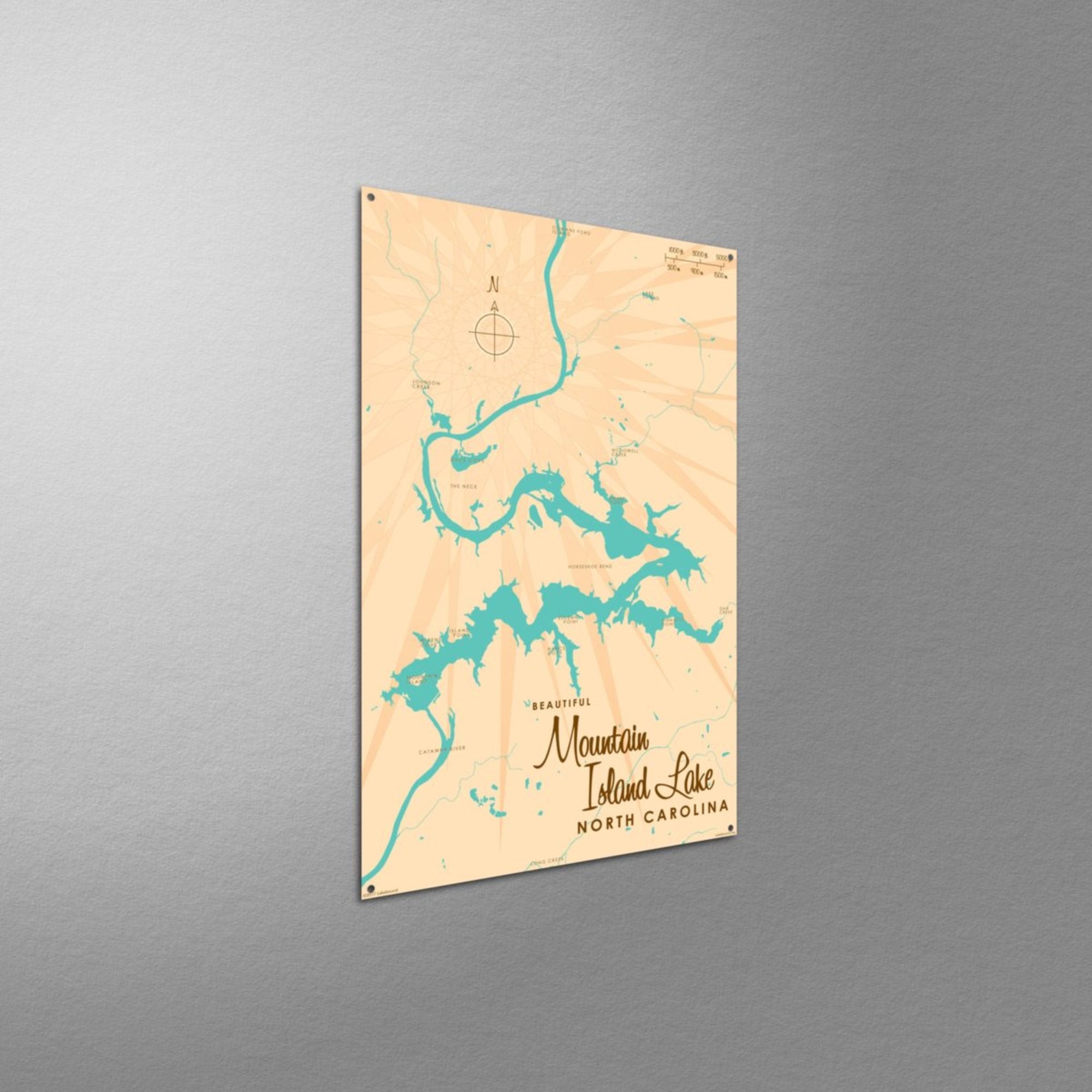 Mountain Island Lake North Carolina, Metal Sign Map Art