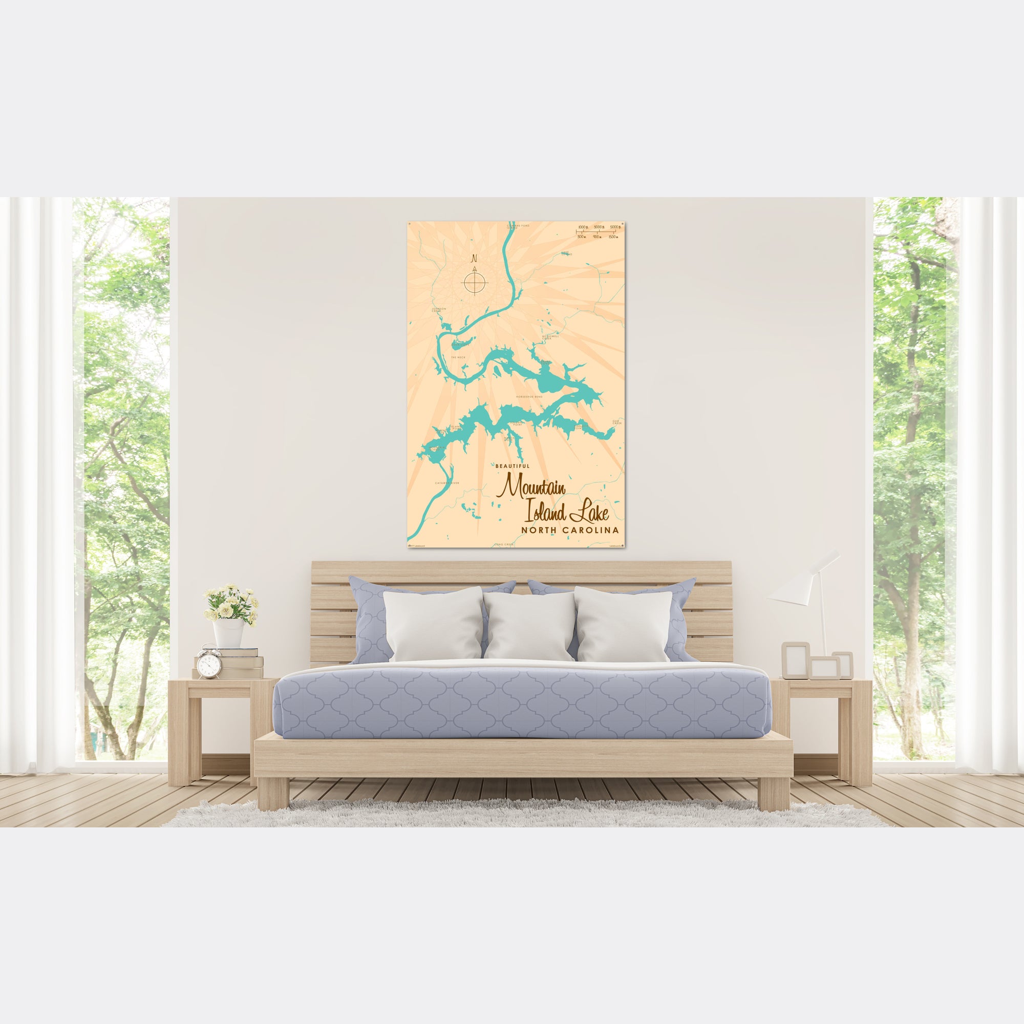 Mountain Island Lake North Carolina, Metal Sign Map Art